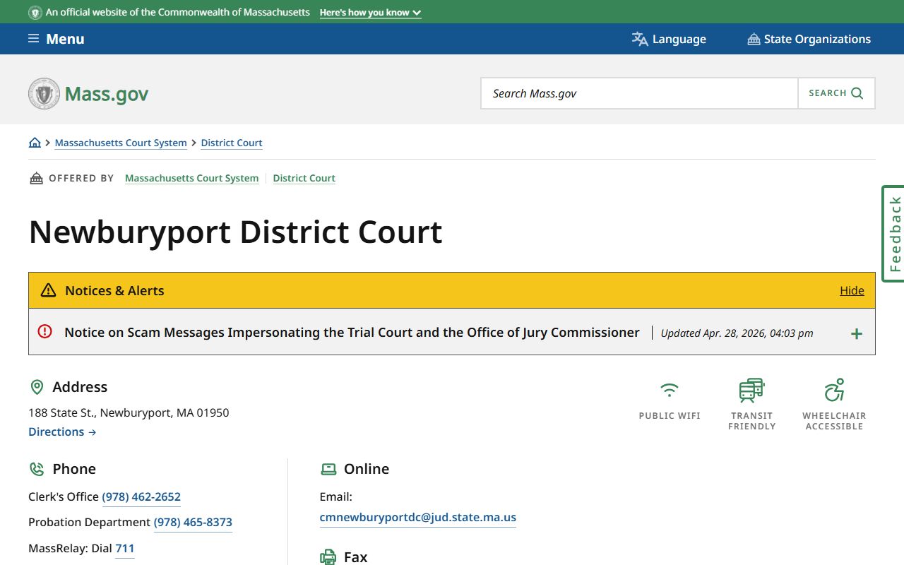 Essex County Newburyport District Court handling traffic court records in northern Essex County