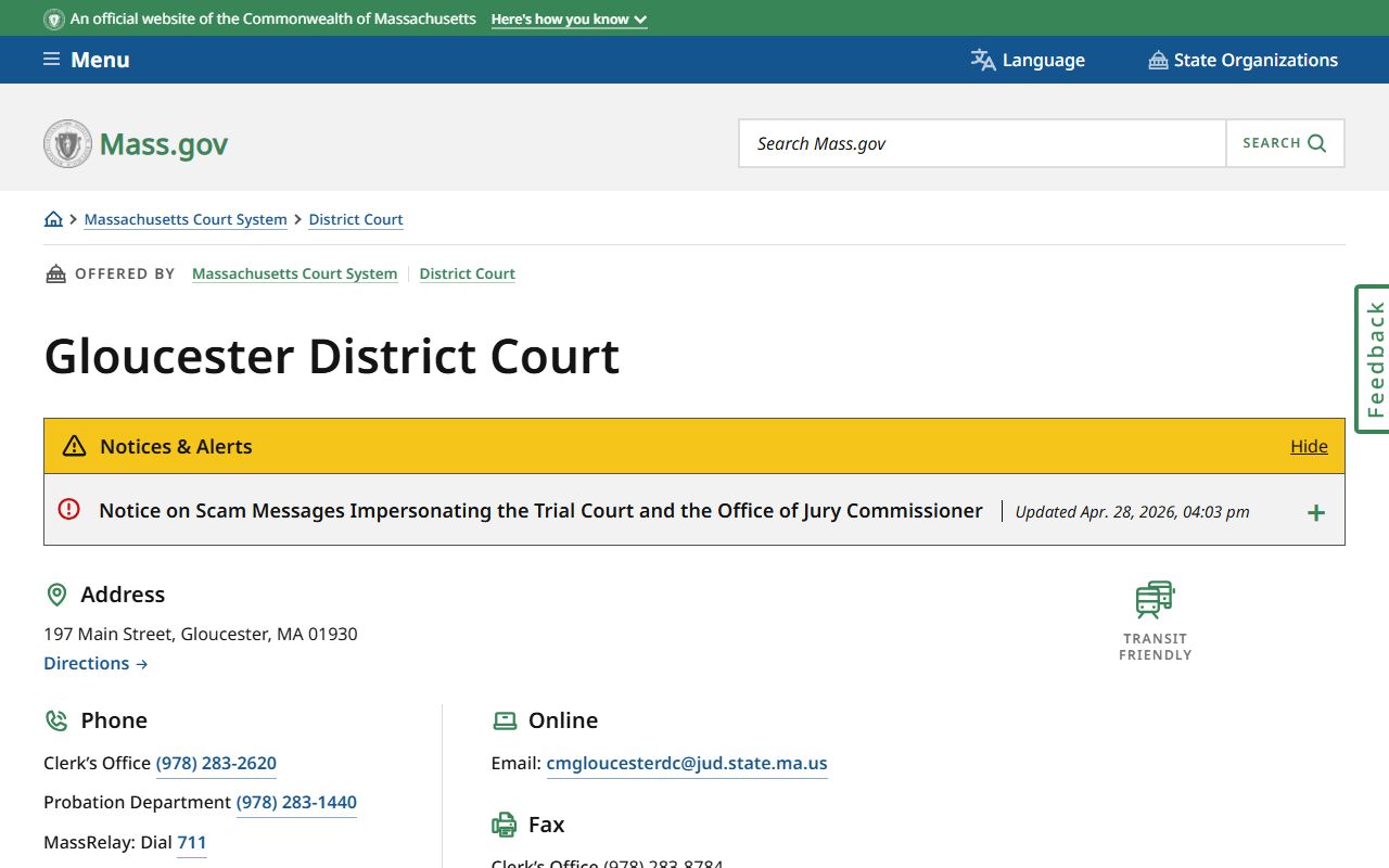 Essex County Gloucester District Court official location page