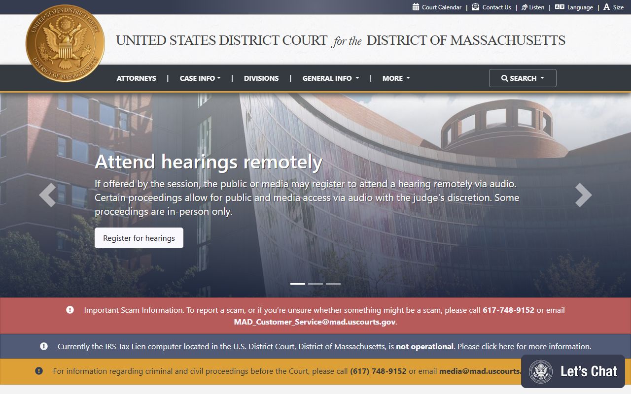 U.S. District Court for the District of Massachusetts serving Essex County federal court records