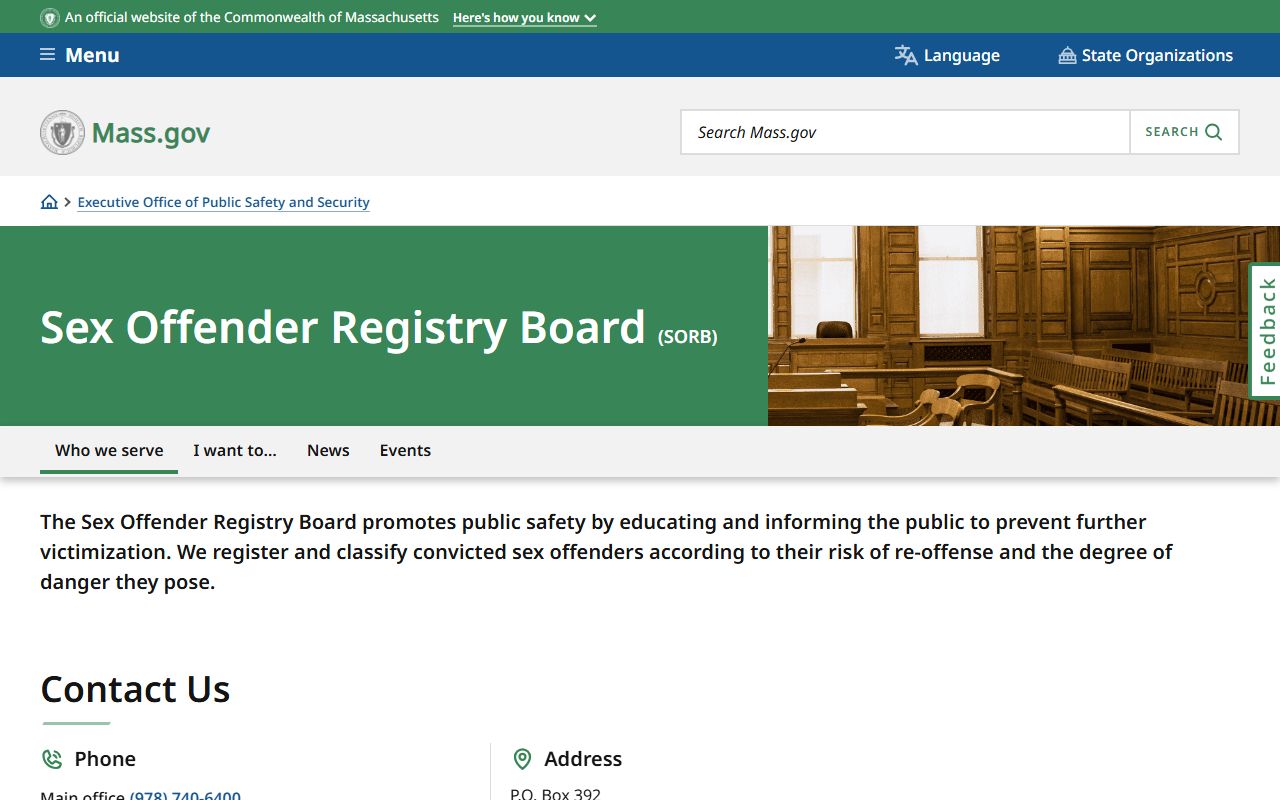 Essex County sex offender registry board Massachusetts agency page