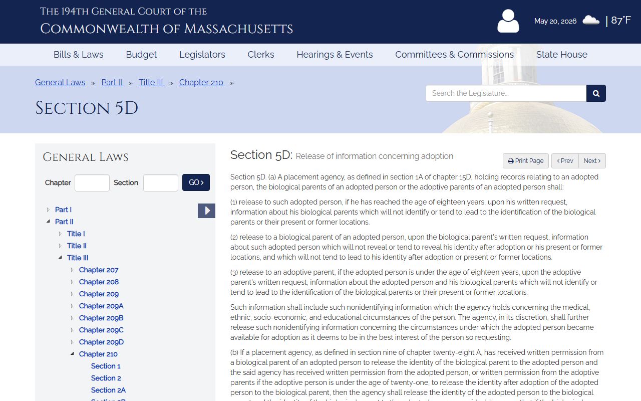 Essex County family records adoption record confidentiality statute