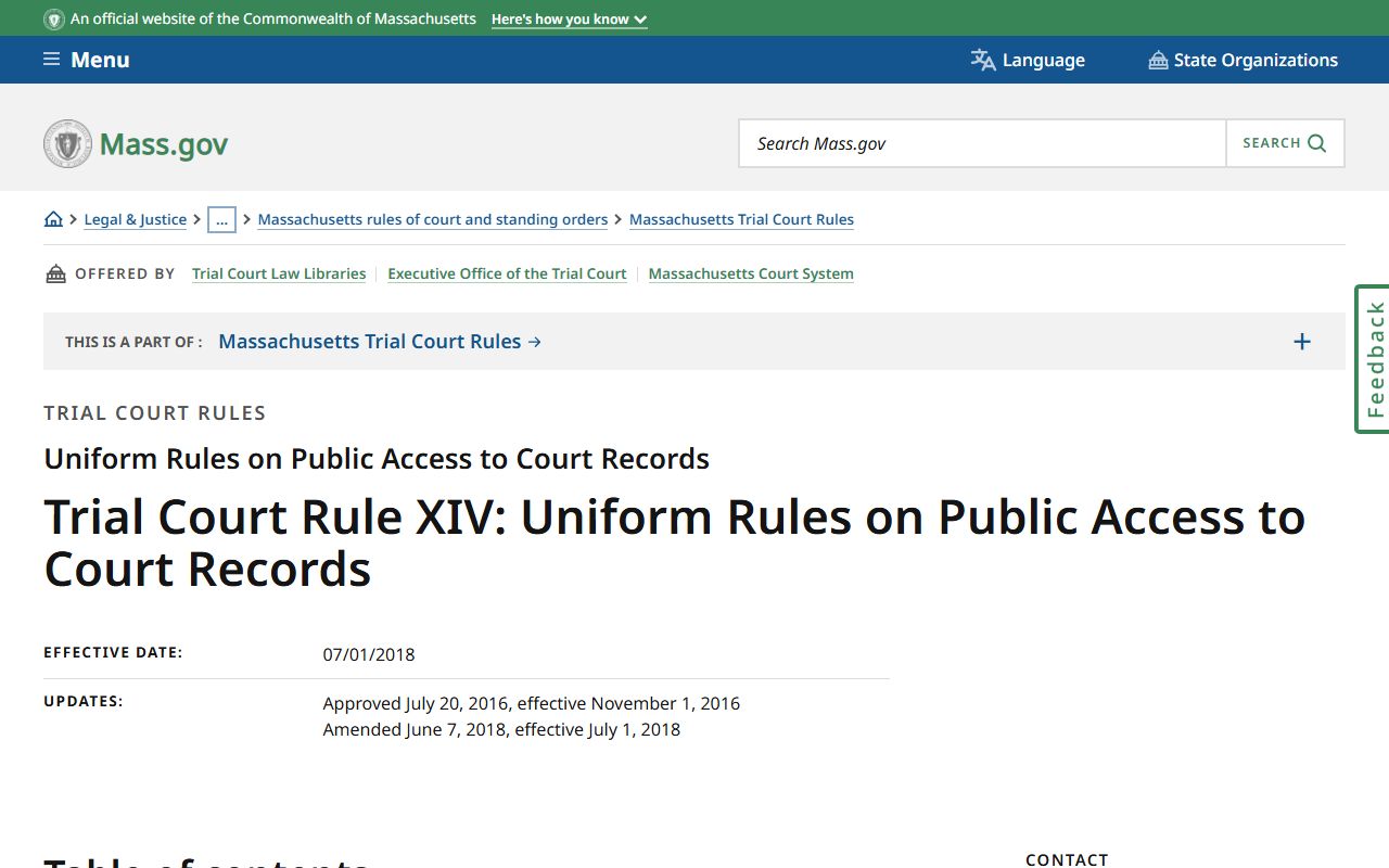Trial Court Rule XIV governing Essex County court records public access