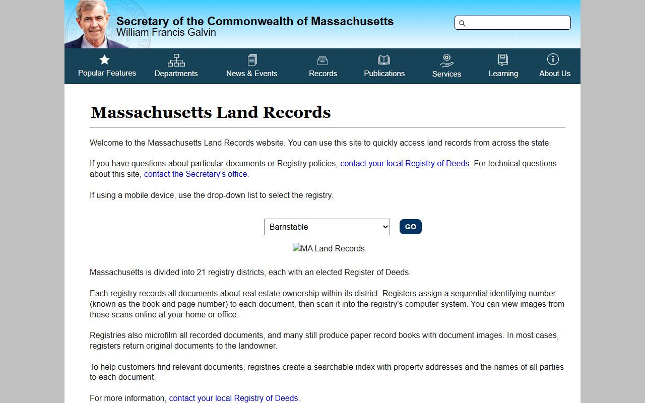 Essex County MassLandRecords portal for Massachusetts land records and public records search